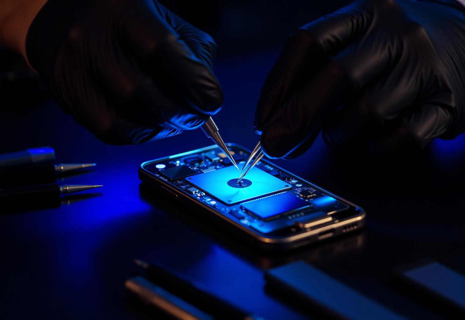 Motorola mobile repair technician working on smartphone motherboard at service center in Indore